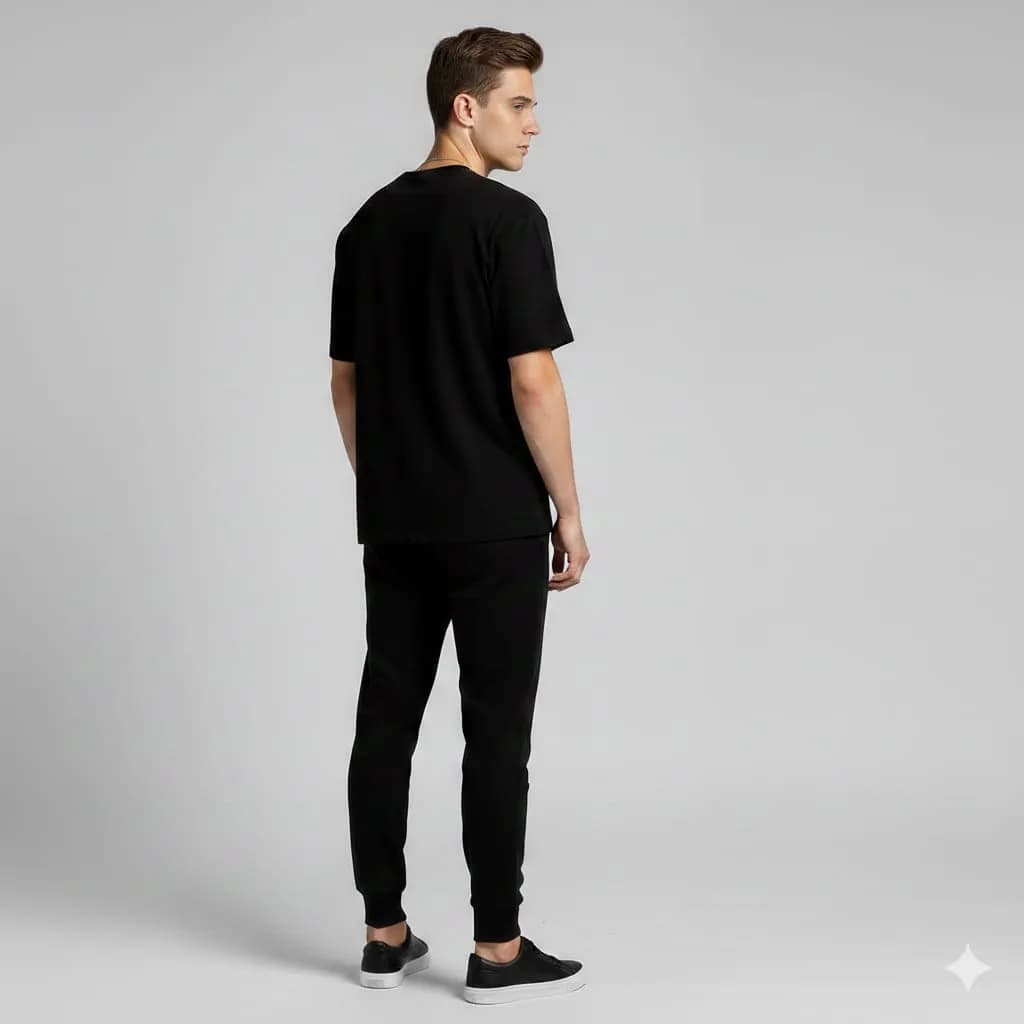 Men Black Printed Track Suit 2 Pcs