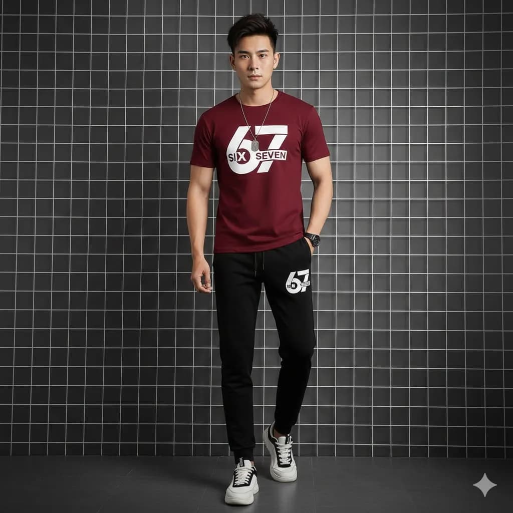 Men Maroon Printed 2Pcs Track Suit Summer