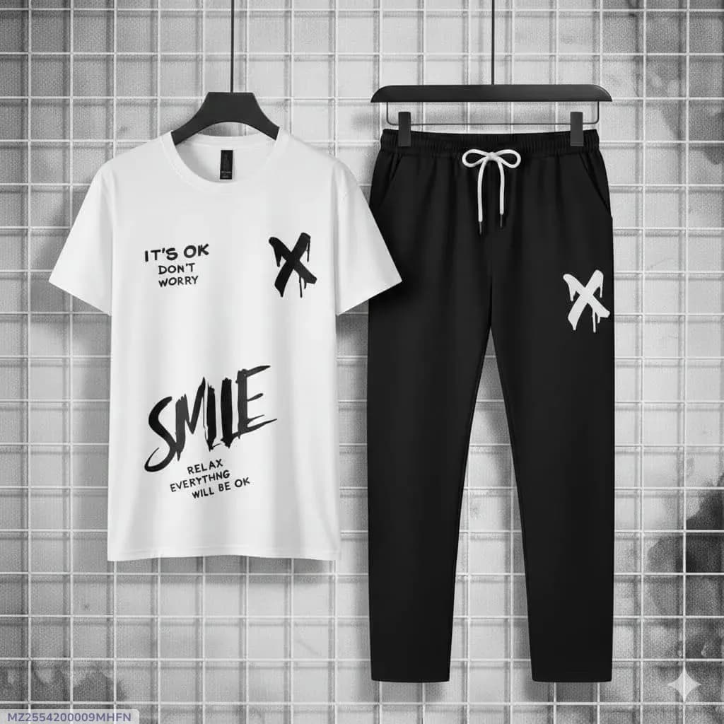 Men Printed Track Suit White Black