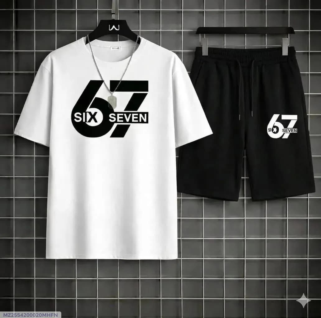 Men Printed 2-Piece Track Suit White Black