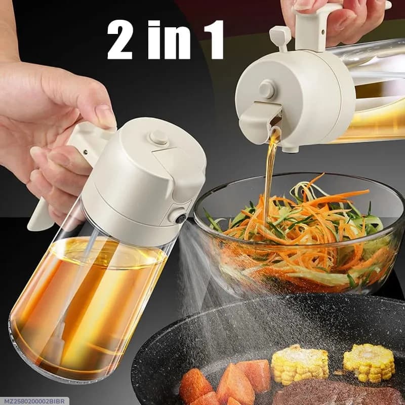 2 in 1 Oil Spray & Pour Bottle – Glass Cooking Oil Dispenser with Spray Nozzle