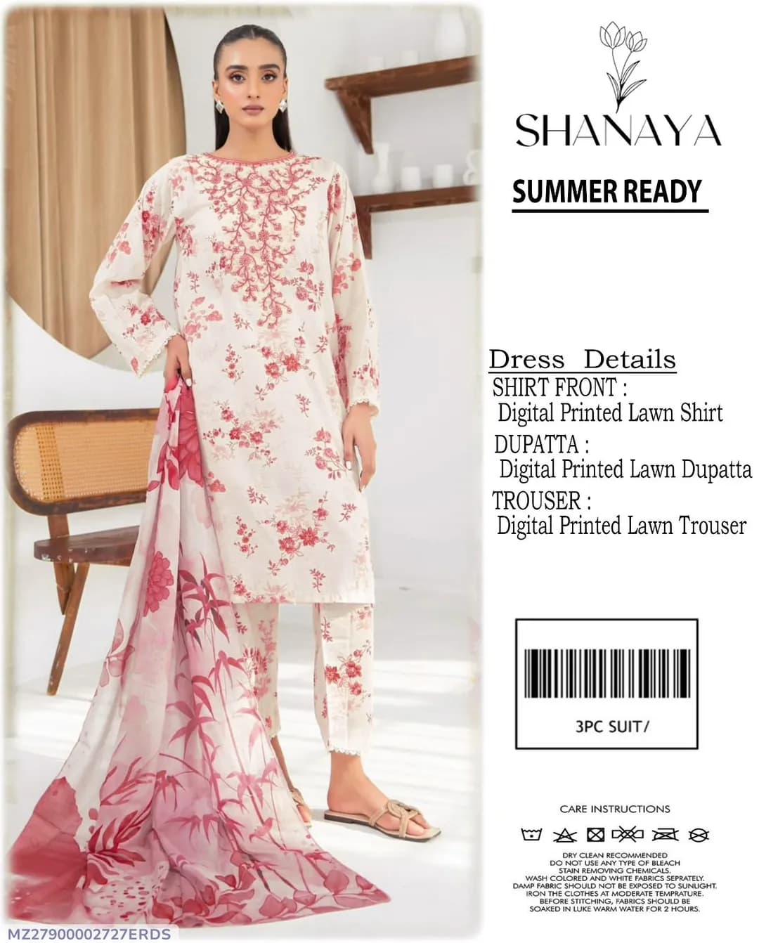 3 Pcs Women's Unstitched Digital Print Suit