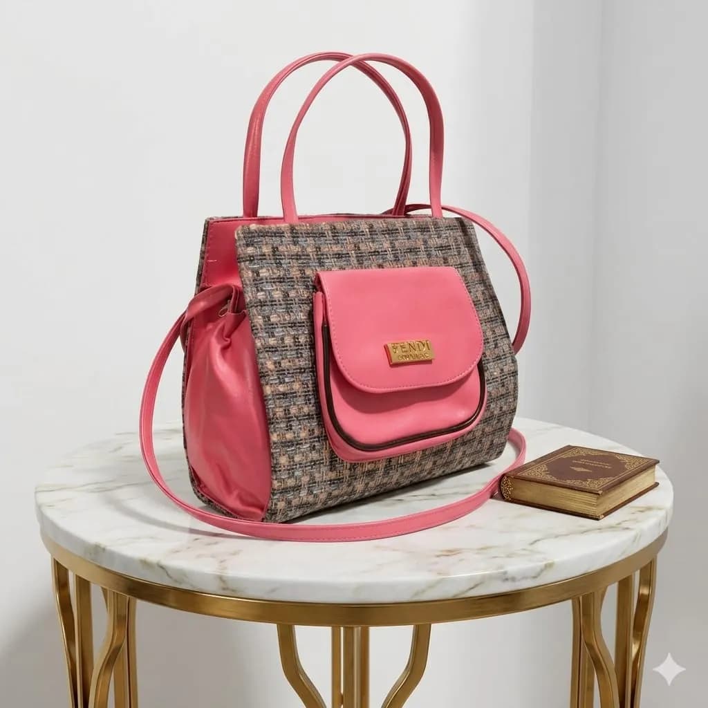 Elegant Pink Jute Textured Shoulder Bag with Long Strap