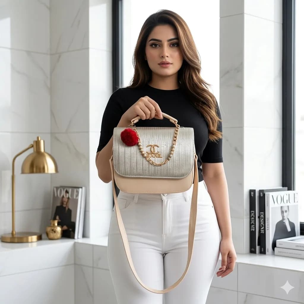 Golden Pearl Luxe Shoulder Bag With Long Strap