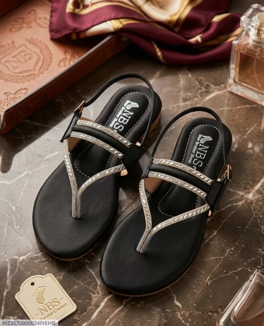 Women's Black Rhinestone Flip Flops Flat Sandals