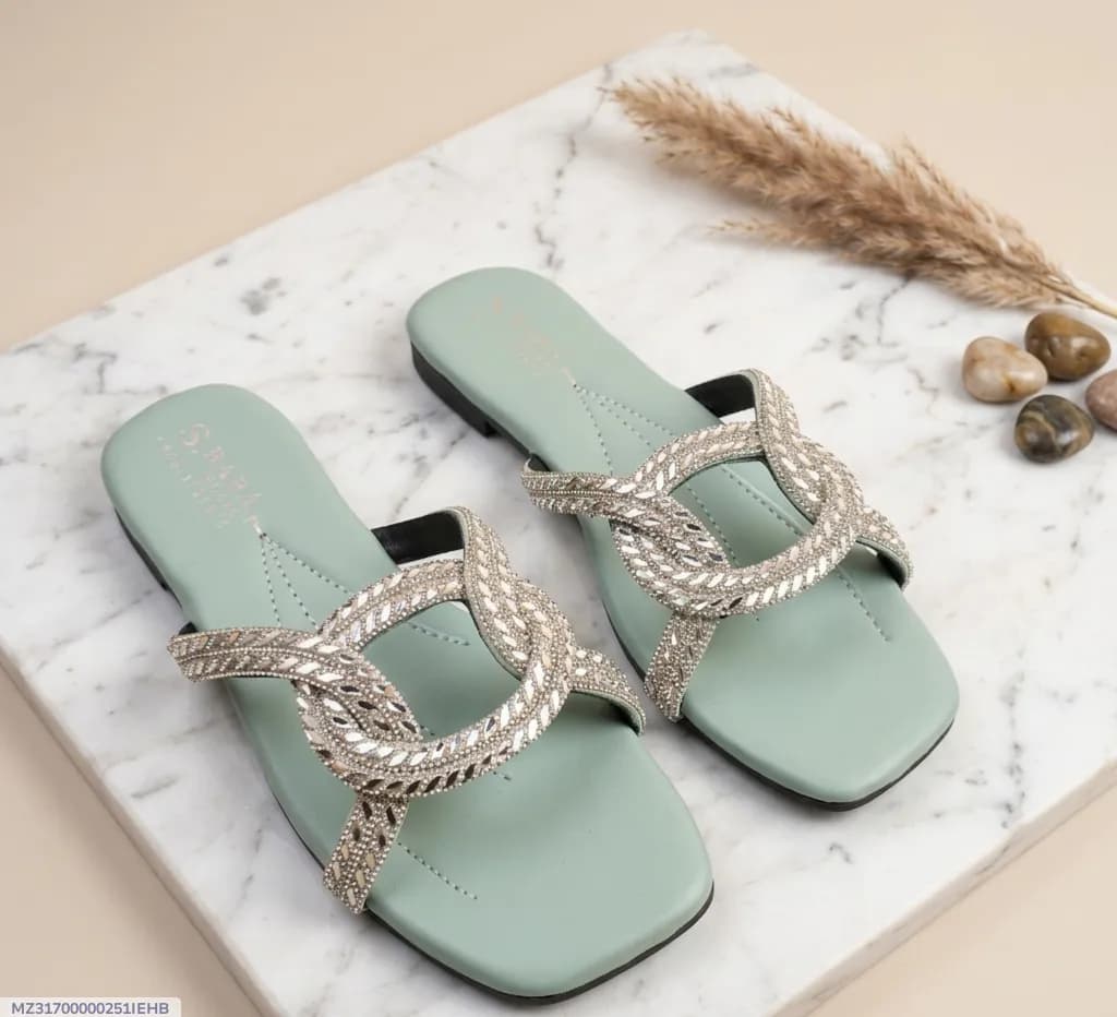 Mint Green Rhinestone Women's Flats Size 7-10 Synthetic Leather Formal Casual Party Wear