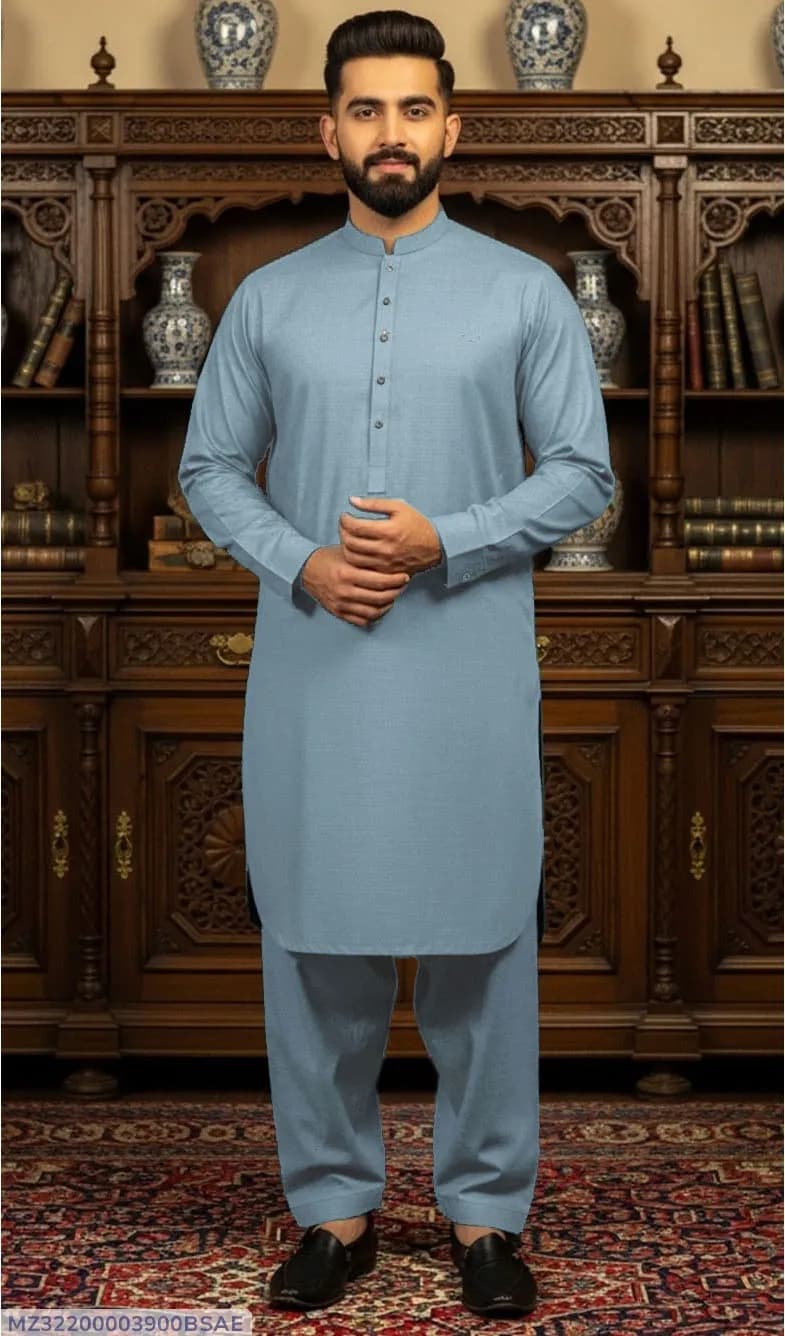 Men Blue Cotton Kurta Pyjama Suit Summer Wear