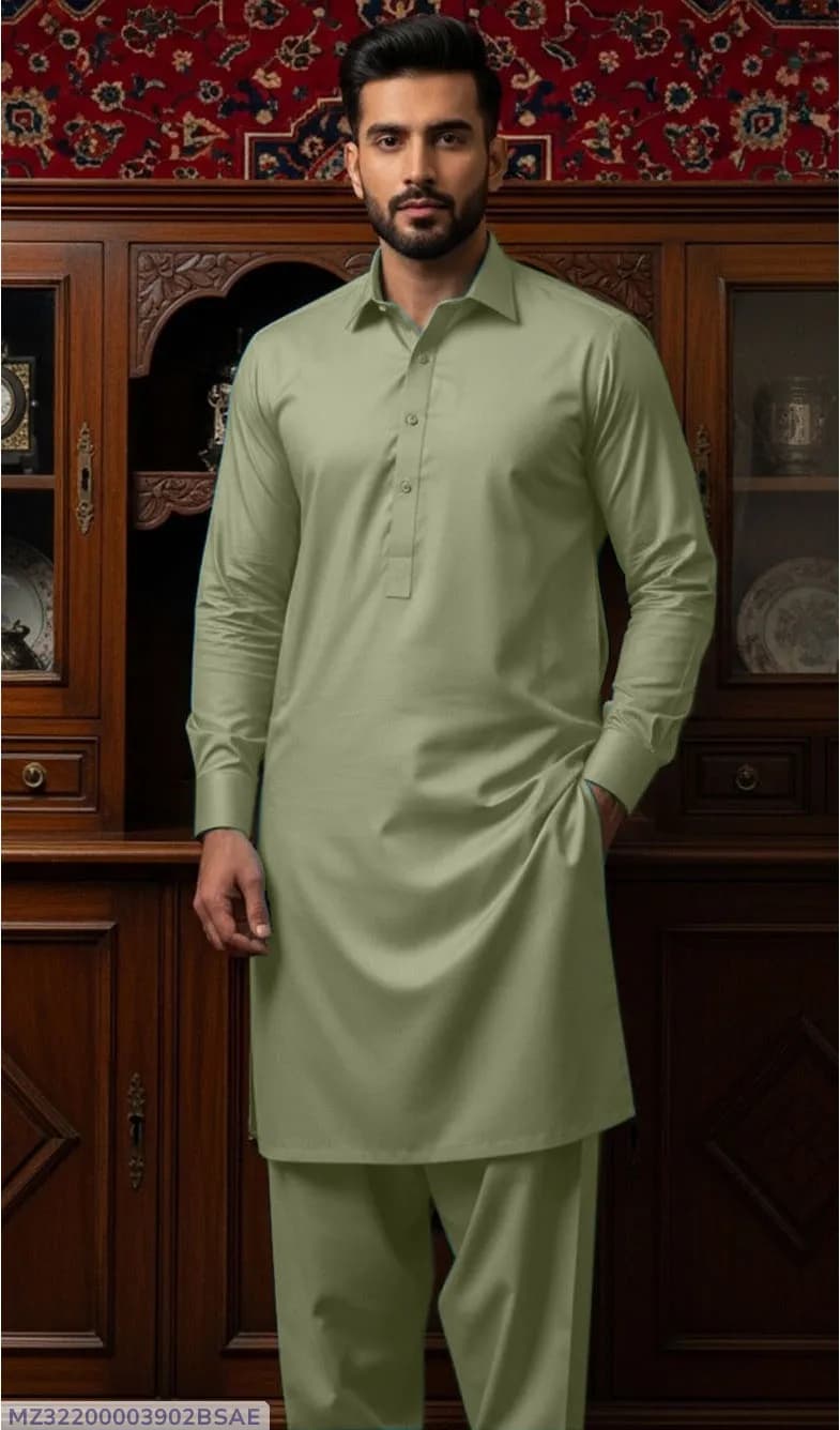 Men Green Cotton Kurta Pajama Suit Summer