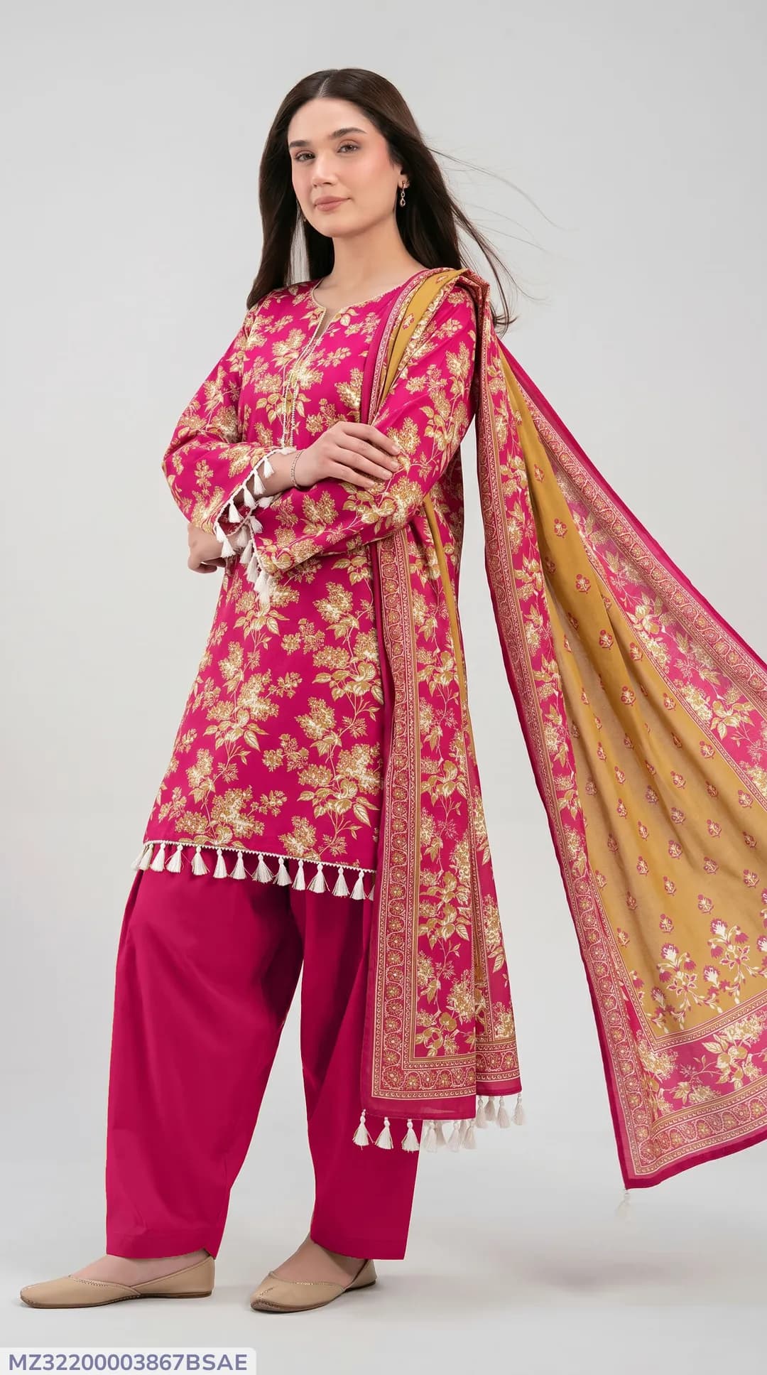 Pink Printed 3-Piece Lawn Suit with Dupatta
