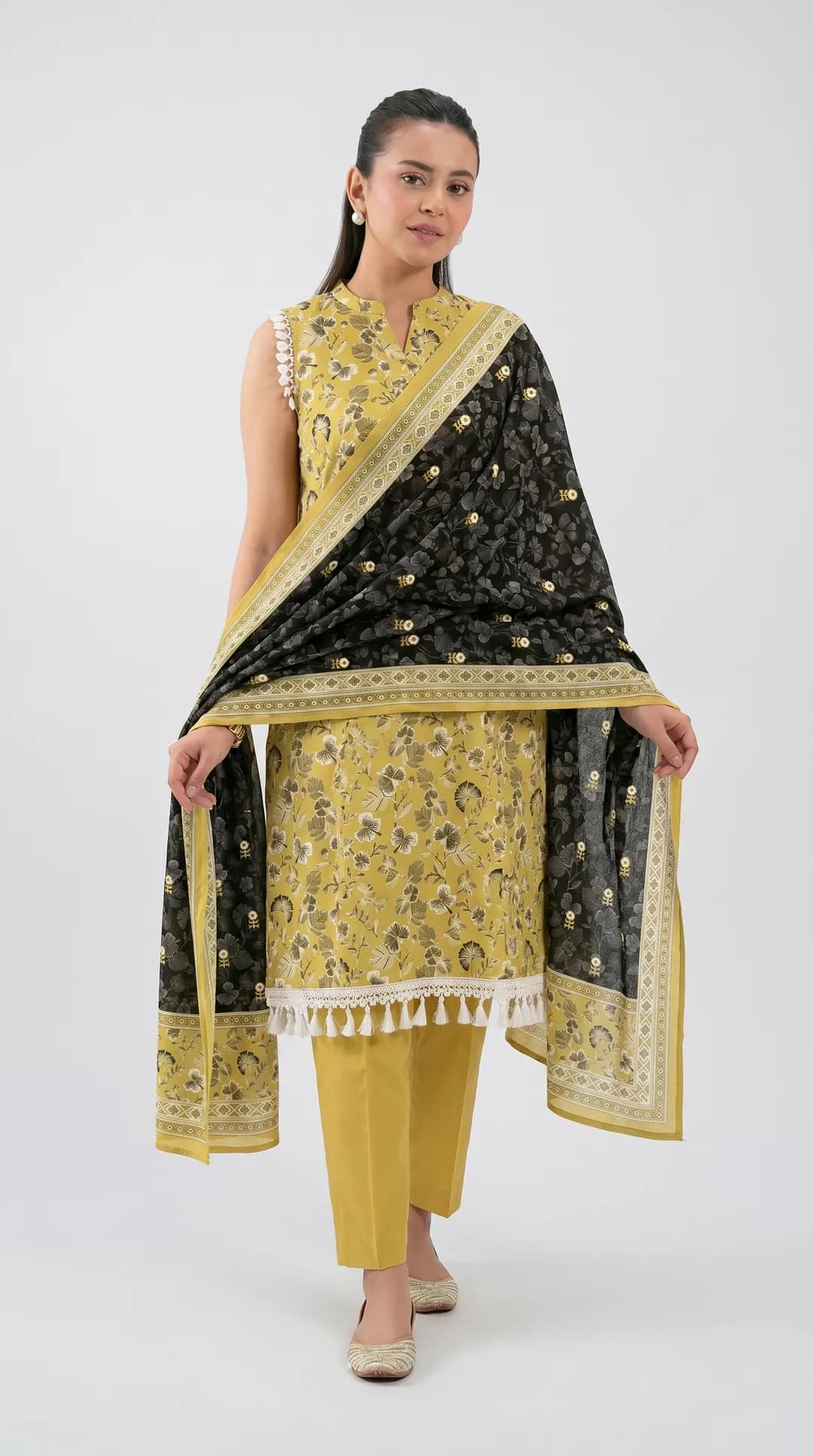 Golden Printed 3-Piece Lawn Suit for Women
