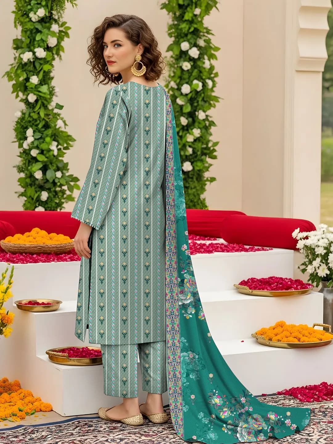 Women's 3-Piece Printed Lawn Suit Green