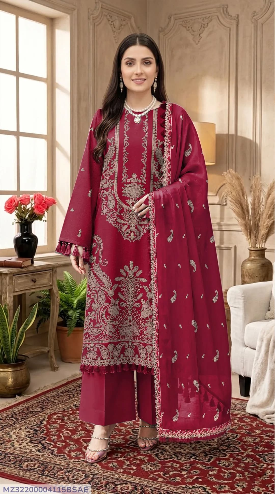 3 Pcs Women's Unstitched Embroidered Suit