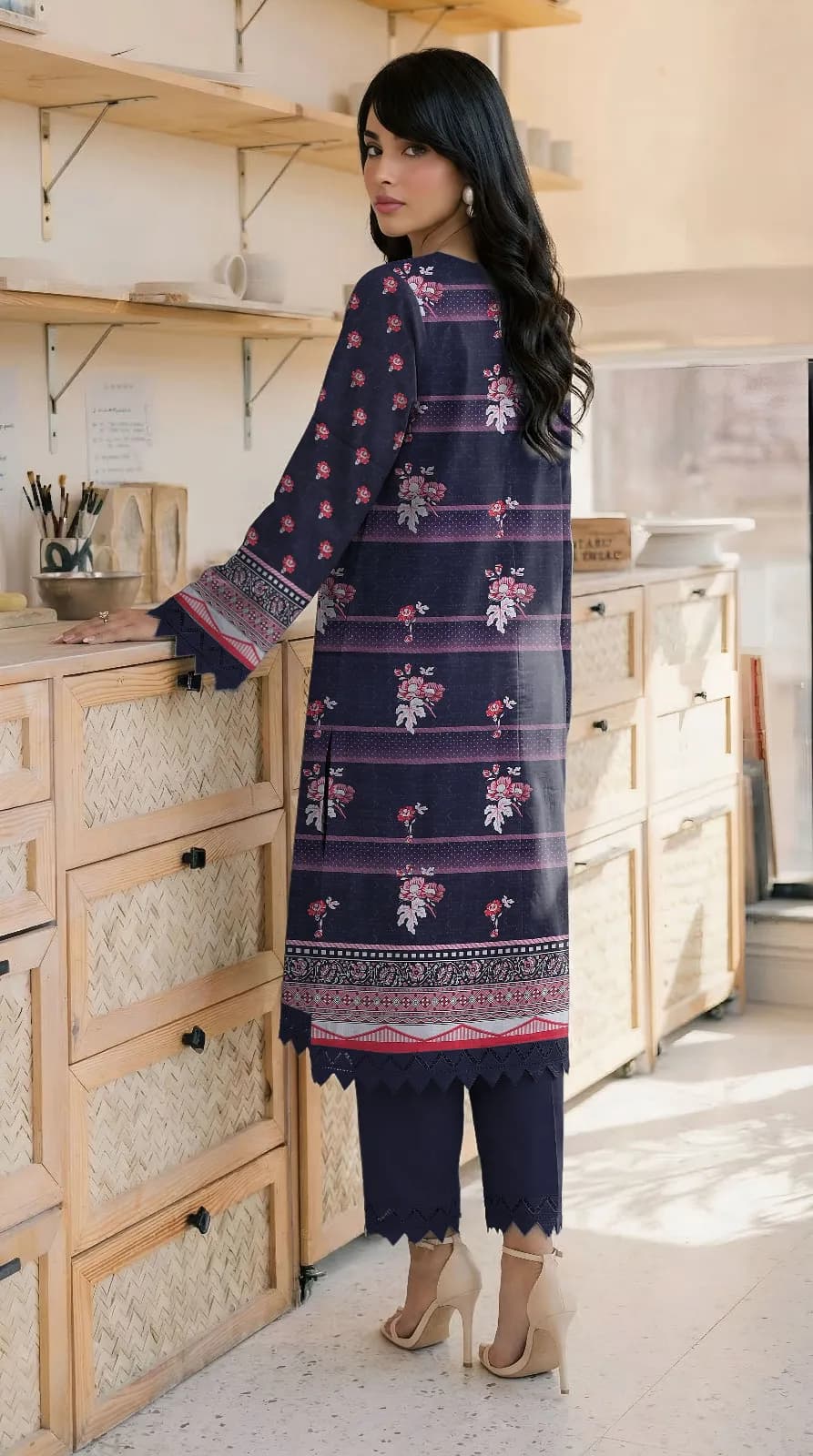 Women's Embroidered Lawn Suit Blue Bakra Eid Party Wear