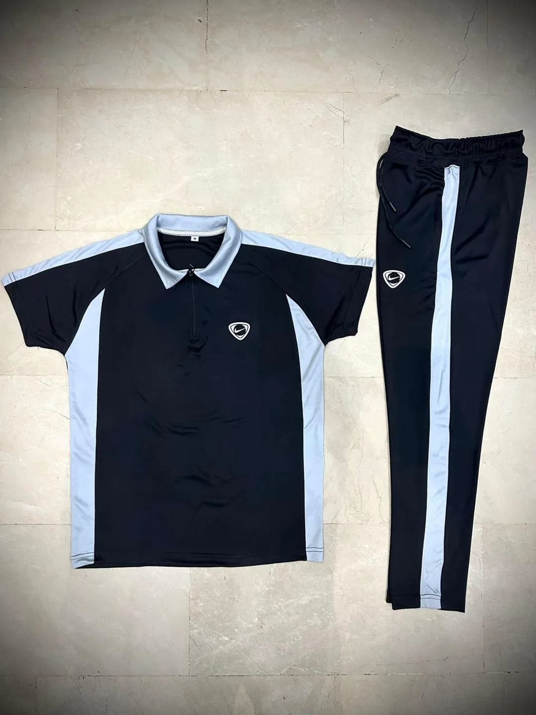Men's Dri Fit Zipper Track Suit Silver Plain Collar