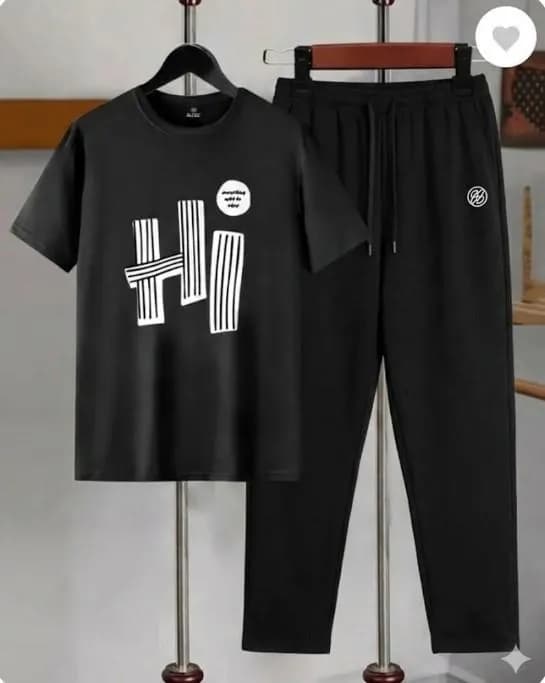 Men Dri Fit Printed Black Track Suit 2Pcs Small to XL