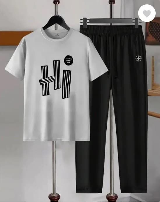 Men's Dri Fit Printed Track Suit White Black 2Pcs