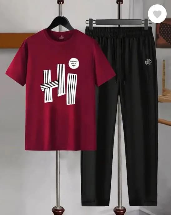 Men Maroon Printed Dri Fit Track Suit Black Waist 26-32