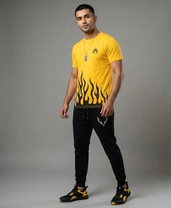 Men Dri Fit Printed Track Suit Yellow Black