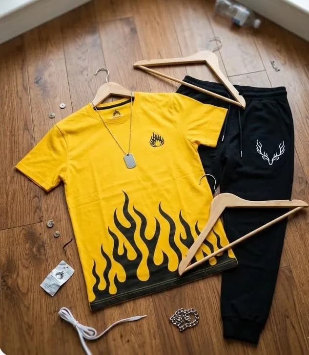 Men Dri Fit Printed Track Suit Yellow Black