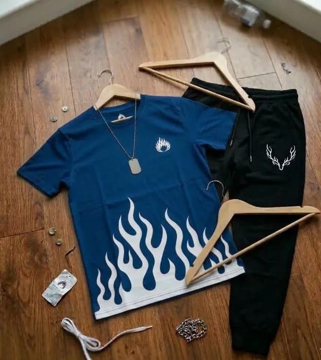 Men Flame Graphic Blue Track Suit XL to XXL
