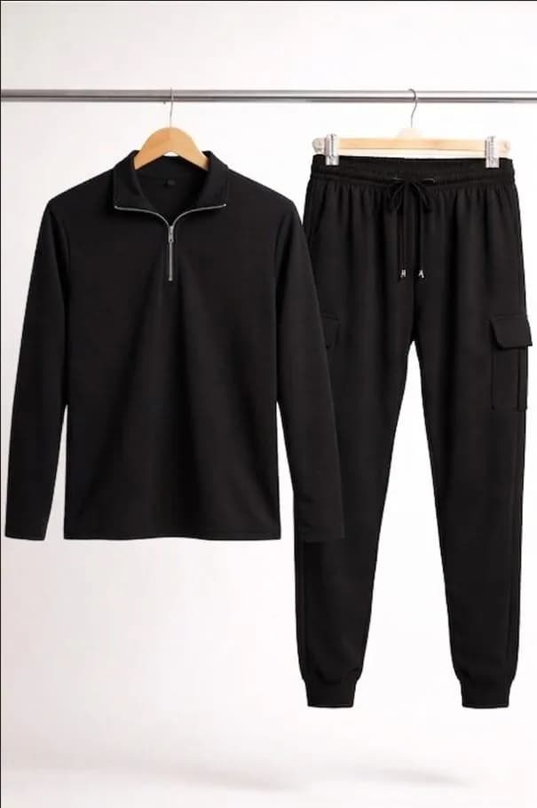 Men Black Dri Fit Zipper Track Suit 2Pcs XL