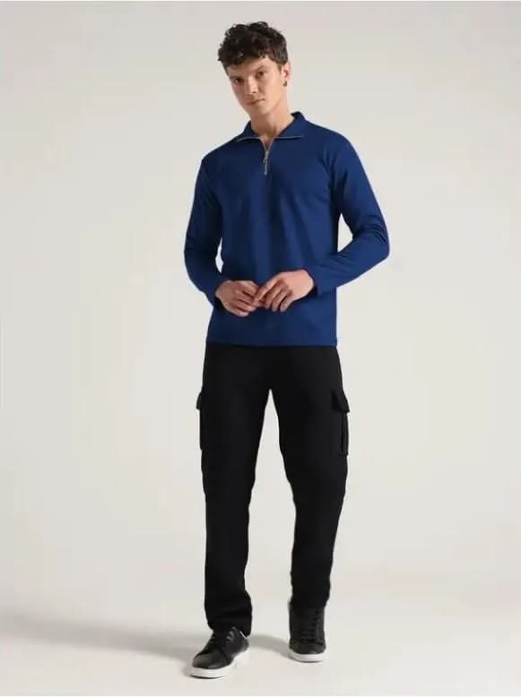 Men Blue Zip Hoodie & Black Sweatpants Set