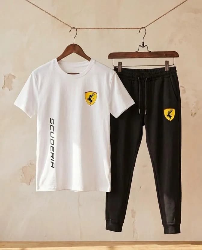 Men's Ferrari Printed Dri Fit Track Suit White Black XL