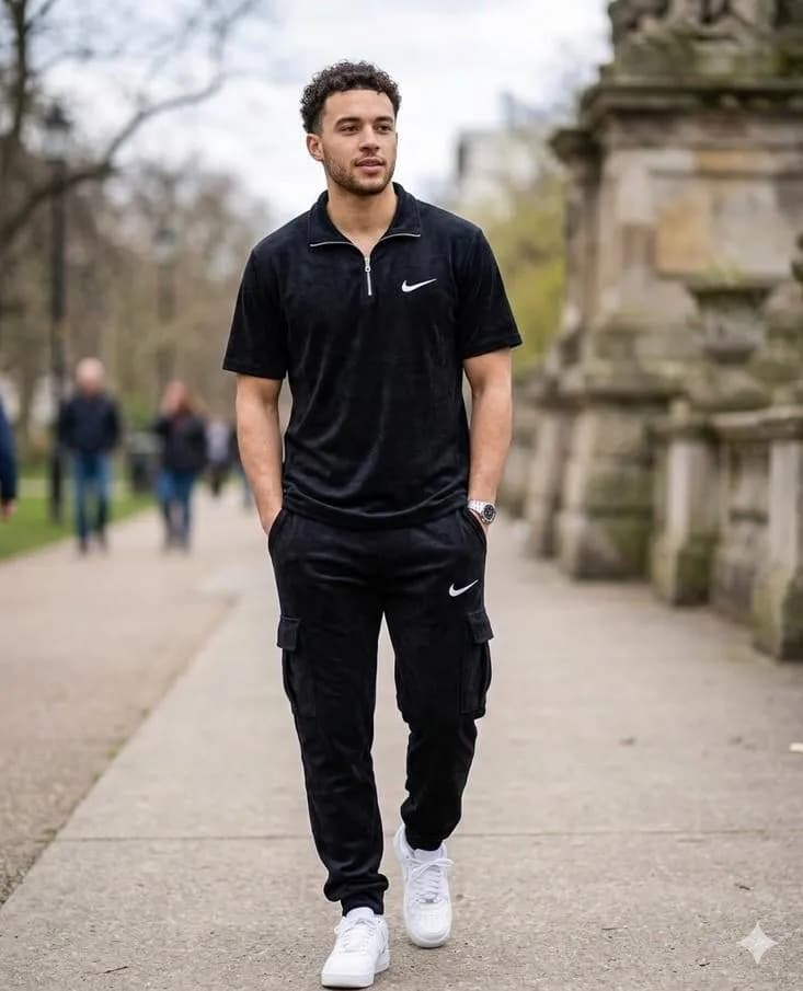 Men Black Polo Track Suit with Nike Logo