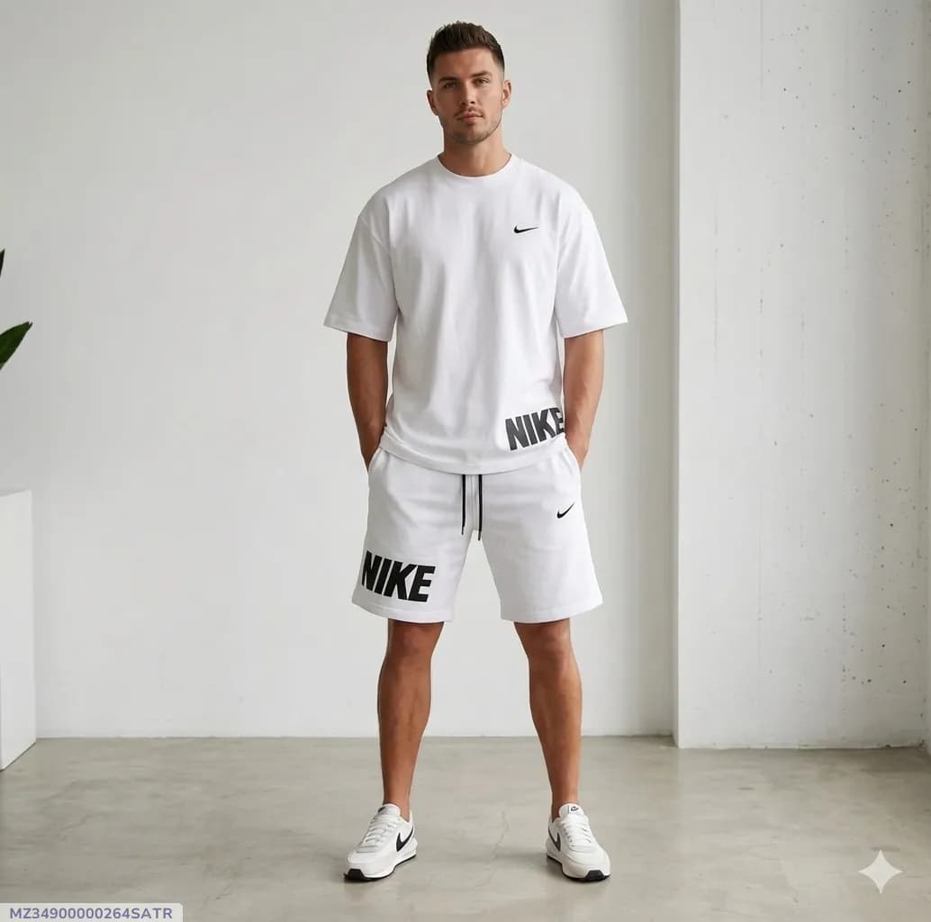 Men Dri Fit Printed Track Suit White 2 Pcs