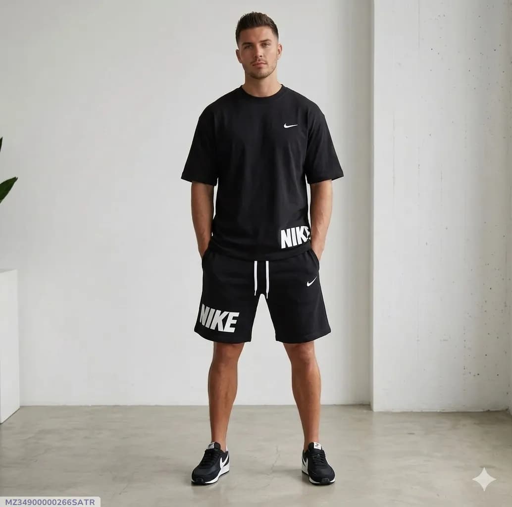 Men Dri Fit Printed Track Suit Black 2 Pcs Slim Fit
