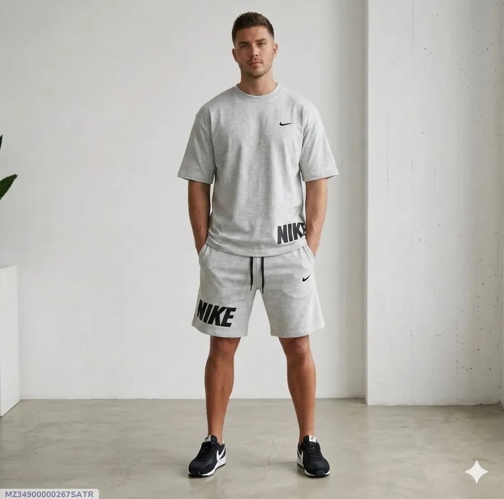 Men Dri Fit Printed Track Suit Grey 2 Pcs Slim Fit