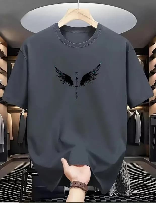 Men Grey Wings Printed Dri Fit T-Shirt Medium to XL