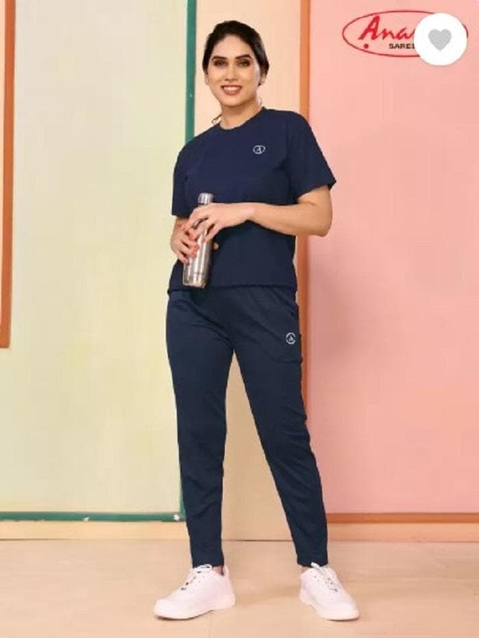 Women Blue Slim Fit Track Suit Set Medium to XL