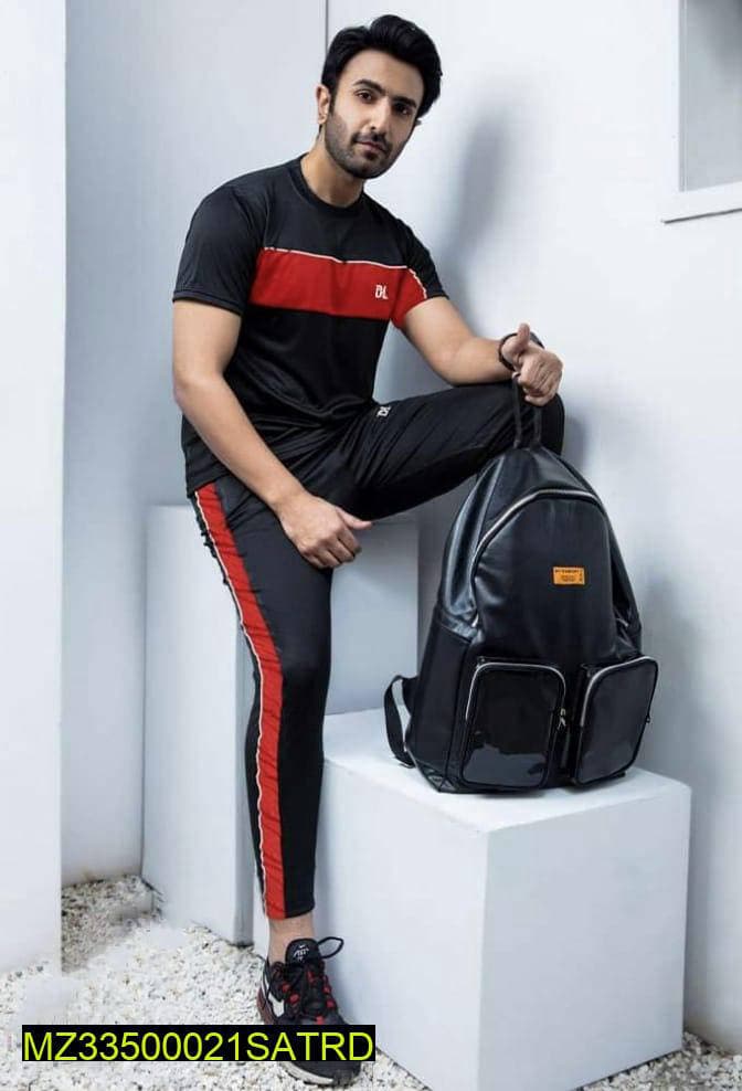 Men Slim Fit Track Suit Red Black Cotton Polyester Pakistan