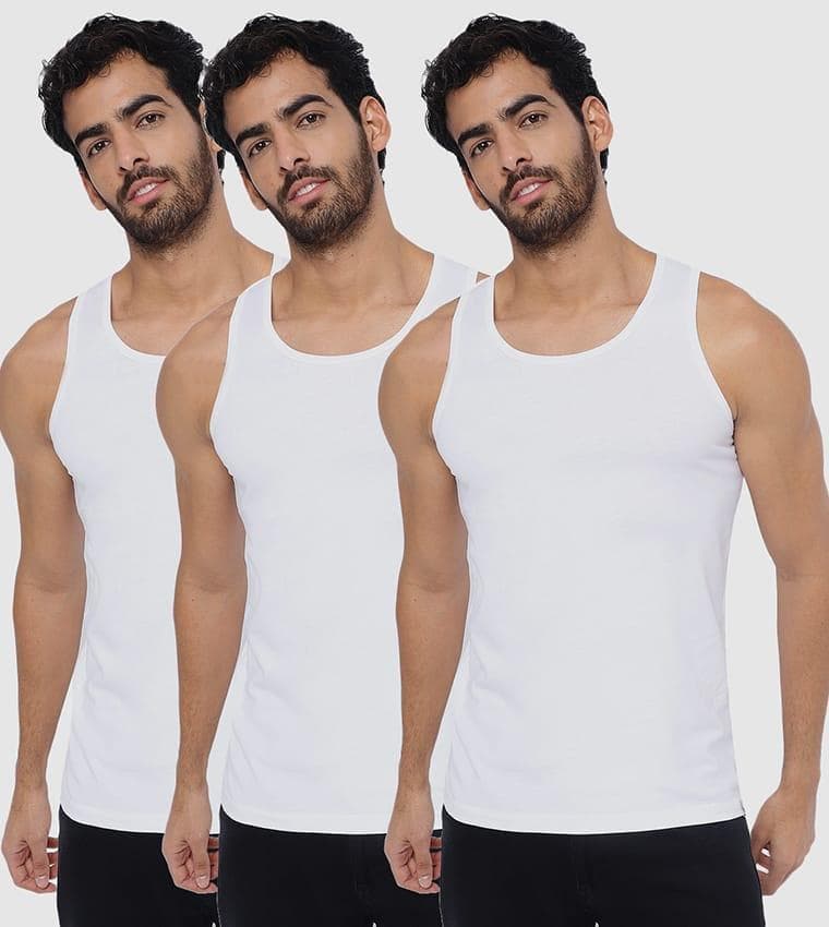 White Cotton Undershirts Pack of 3 for Men