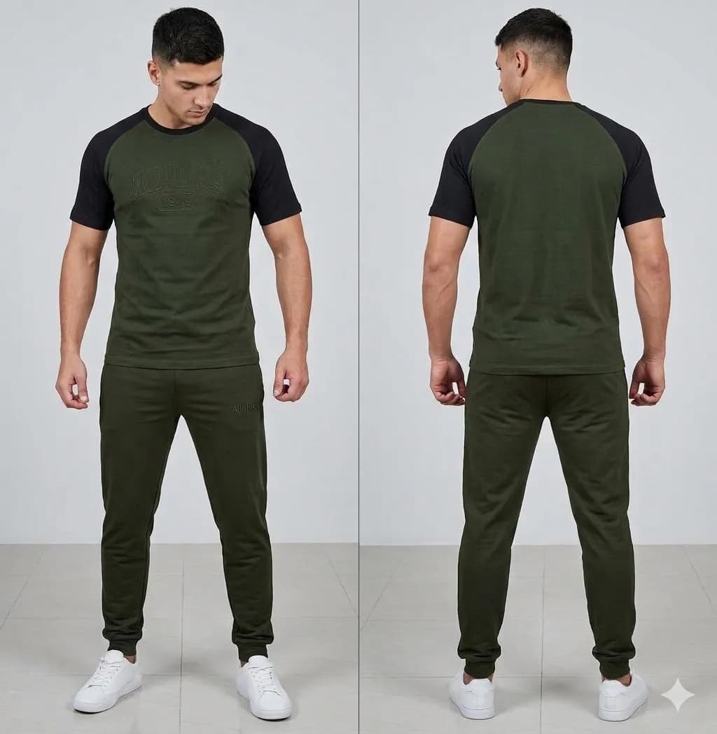 Men Green Blended Jersey Track Suit 2Pcs Medium to XL