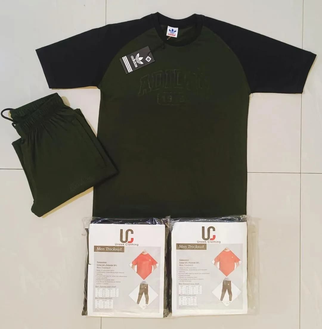 Men Green Blended Jersey Track Suit 2Pcs Medium to XL