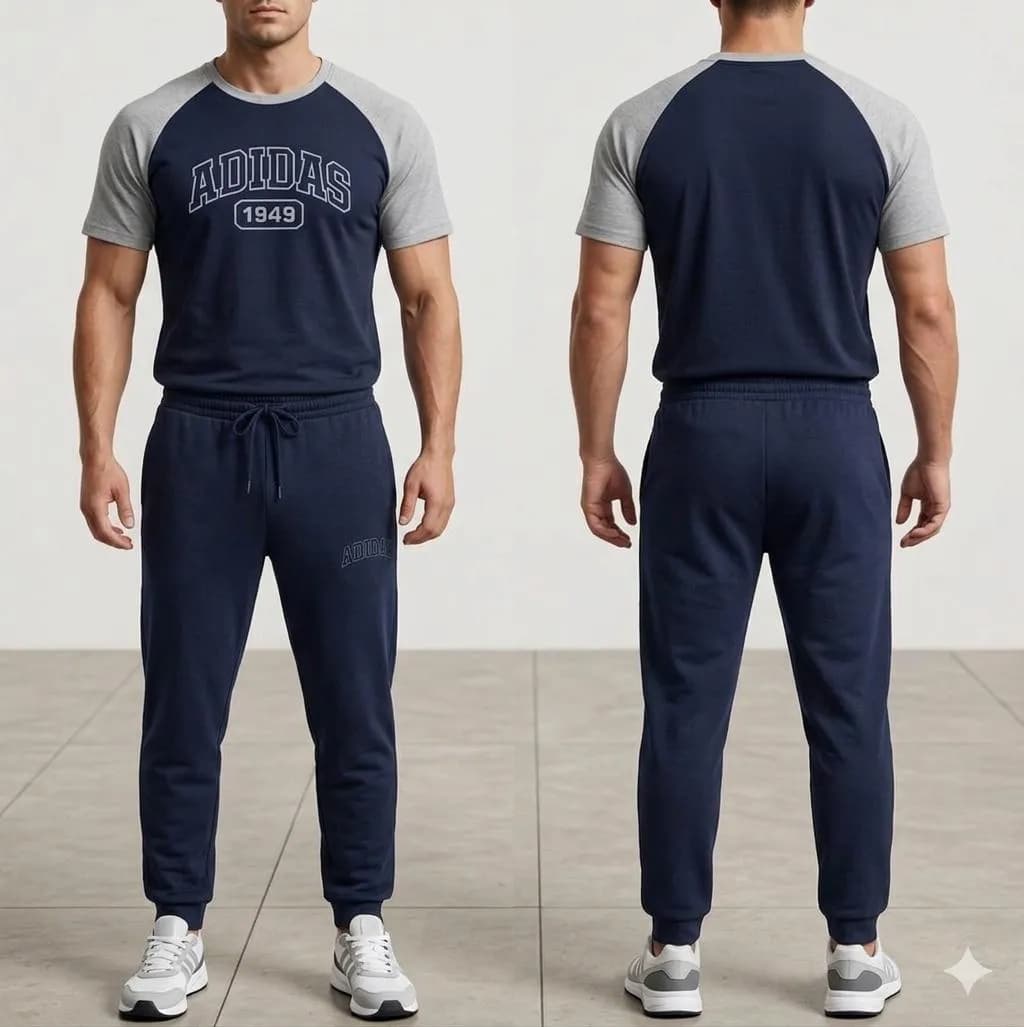 Men Navy Blue Hooded Track Suit 1980s Style