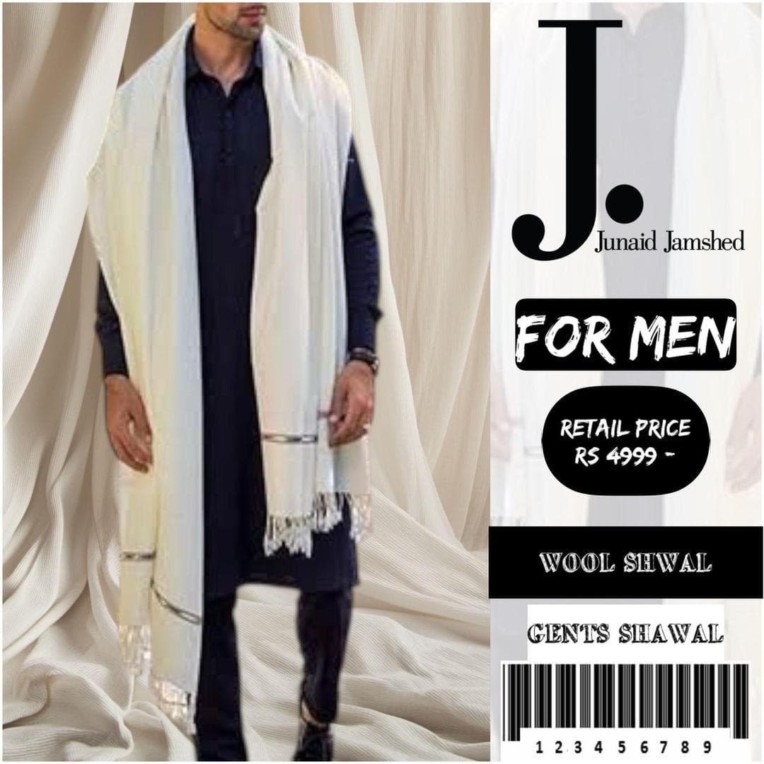 Men Wool Plain Shawl White Winter Wedding Party Wear