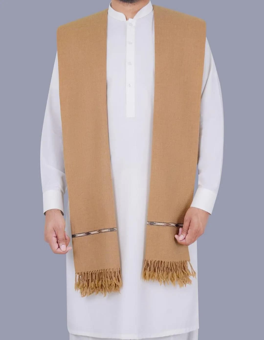 Men's Wool Plain Shawl Beige Winter Wedding