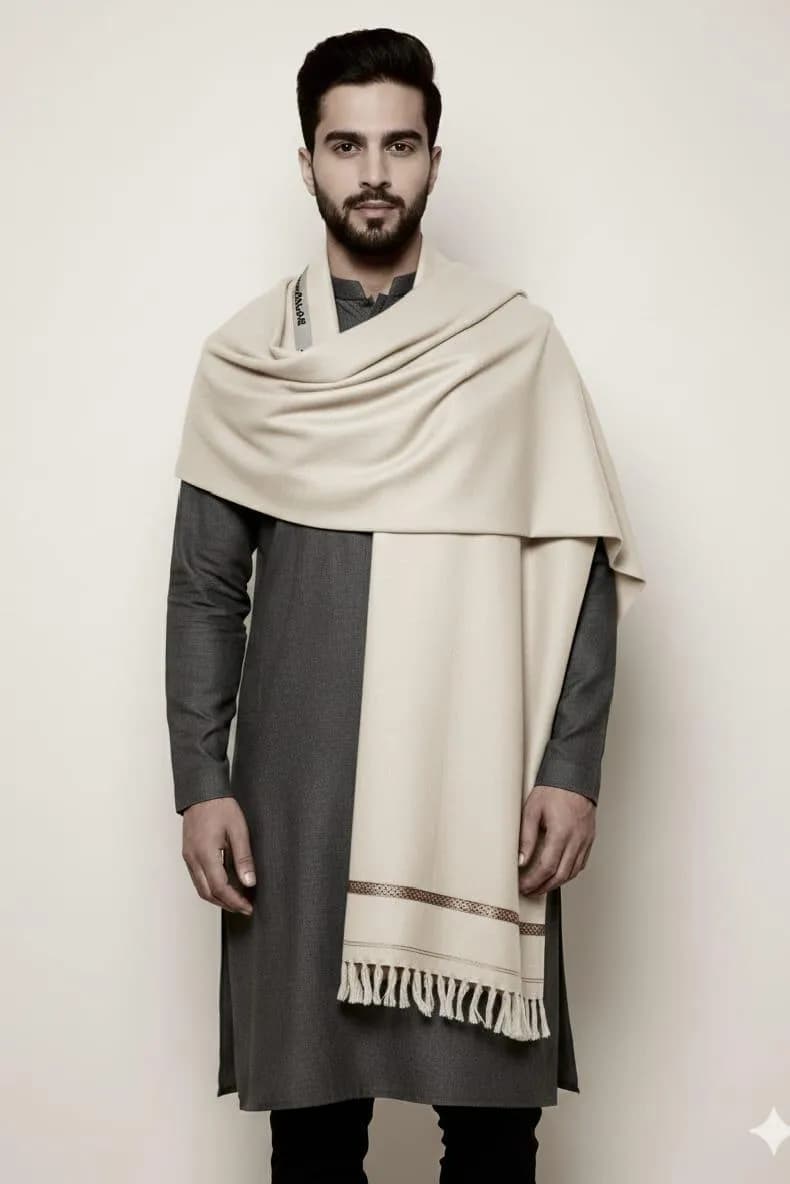 Premium Wool Shawl Off-White 3 Gazz Men Winter Warm