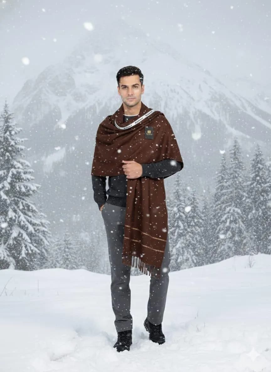 Men Wool Plain Shawl Brown Winter Wedding Shaadi