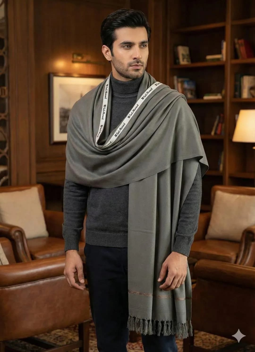Men Wool Plain Shawl Grey Winter Wedding Party Wear
