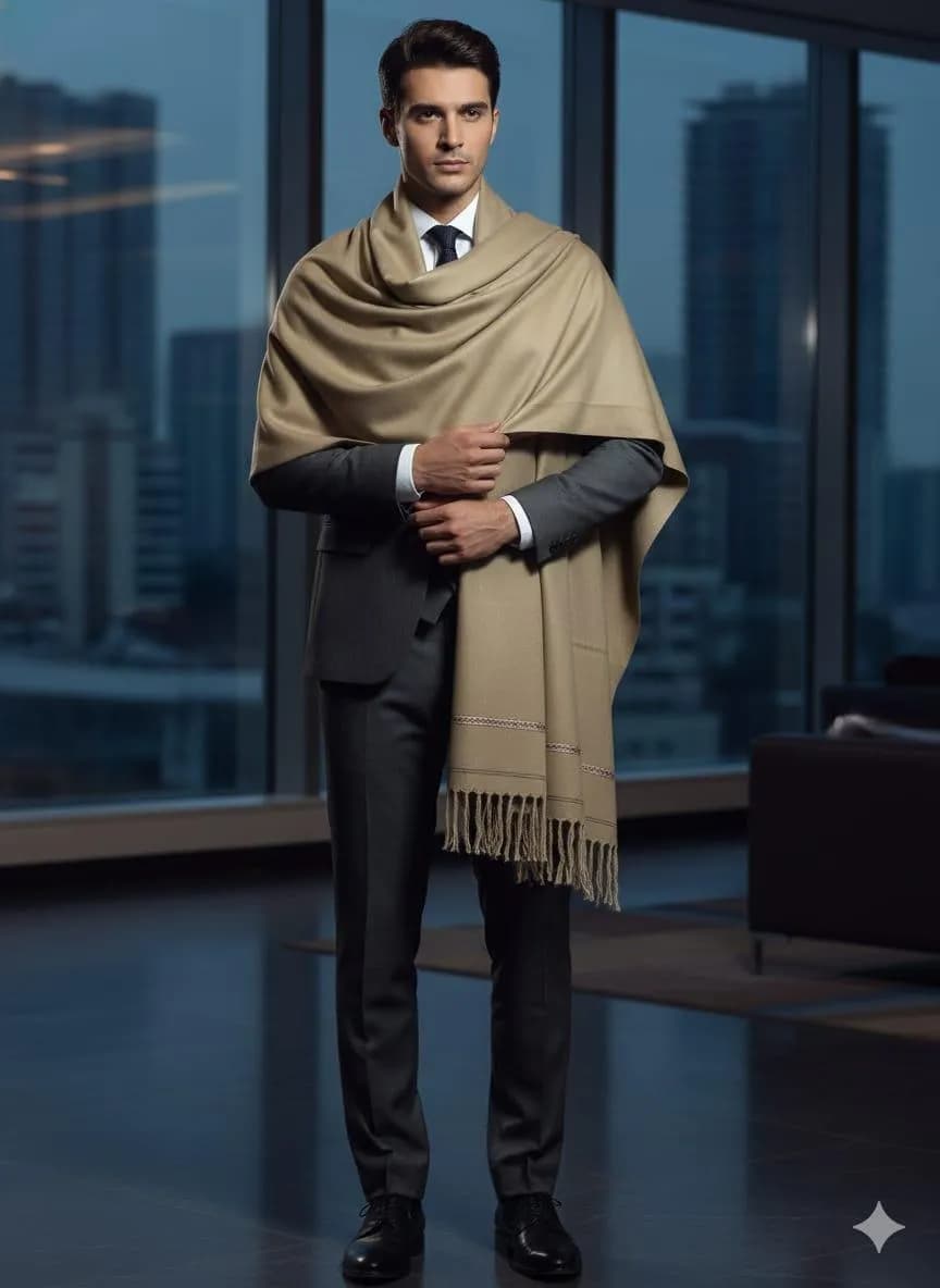 Men Wool Plain Shawl Peach Winter Wedding Party Wear
