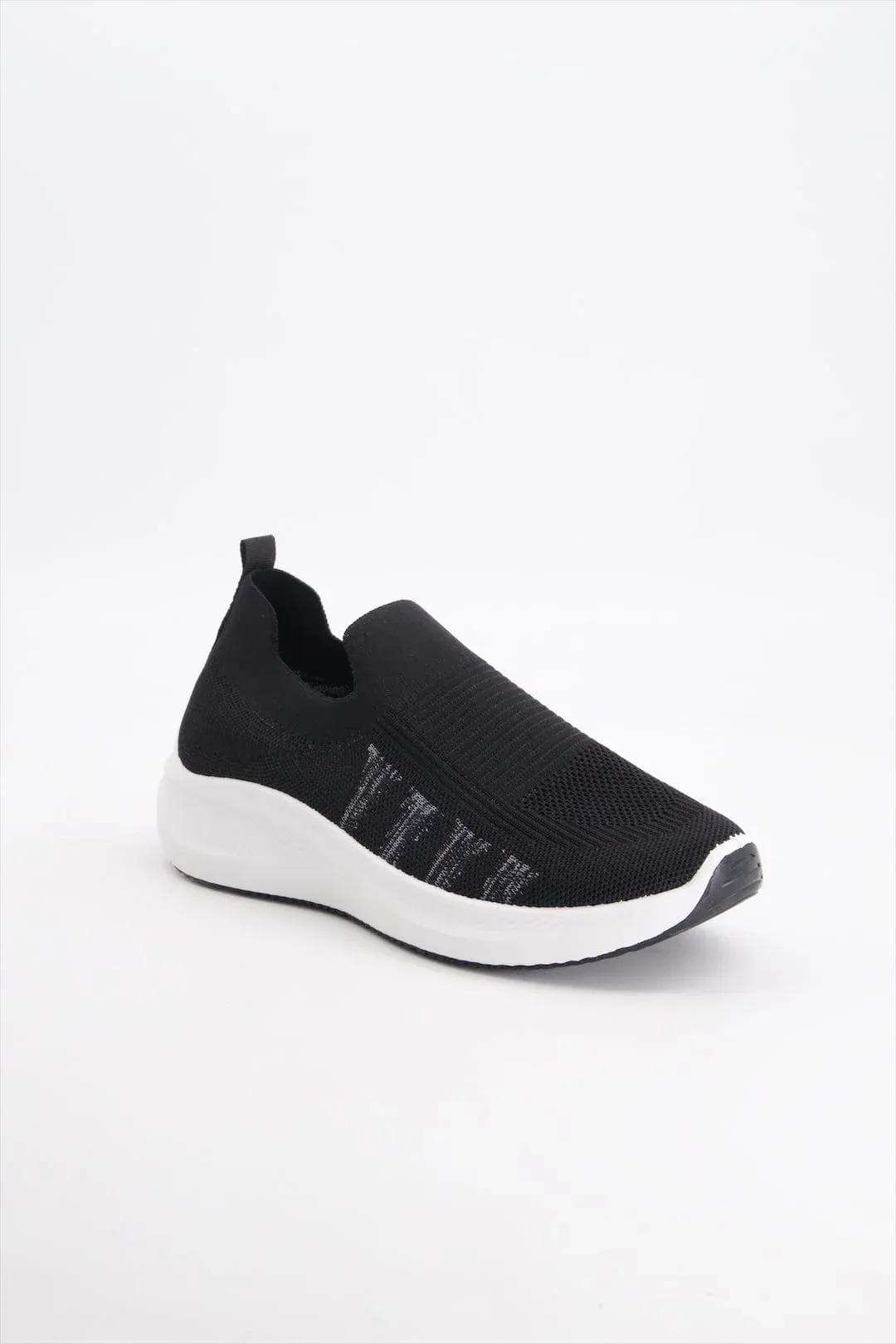 Black Slip-On Casual Sneakers with White Sole