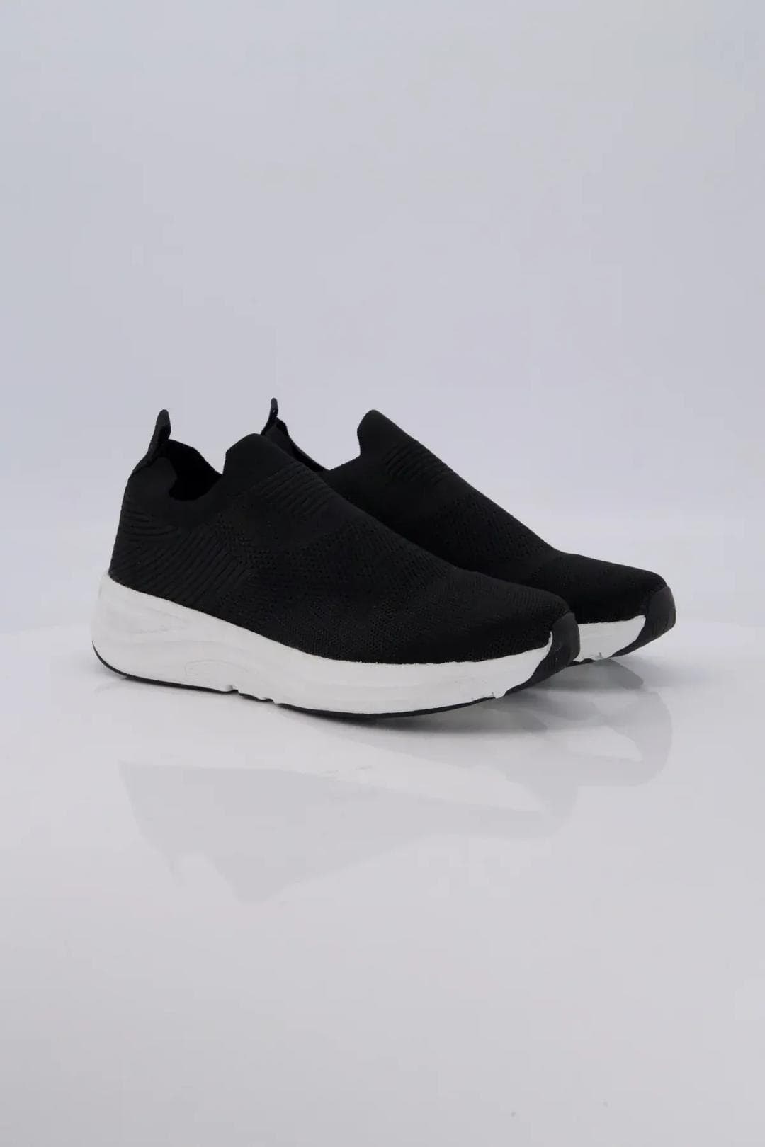 Black Slip-On Casual Sneakers with White Sole