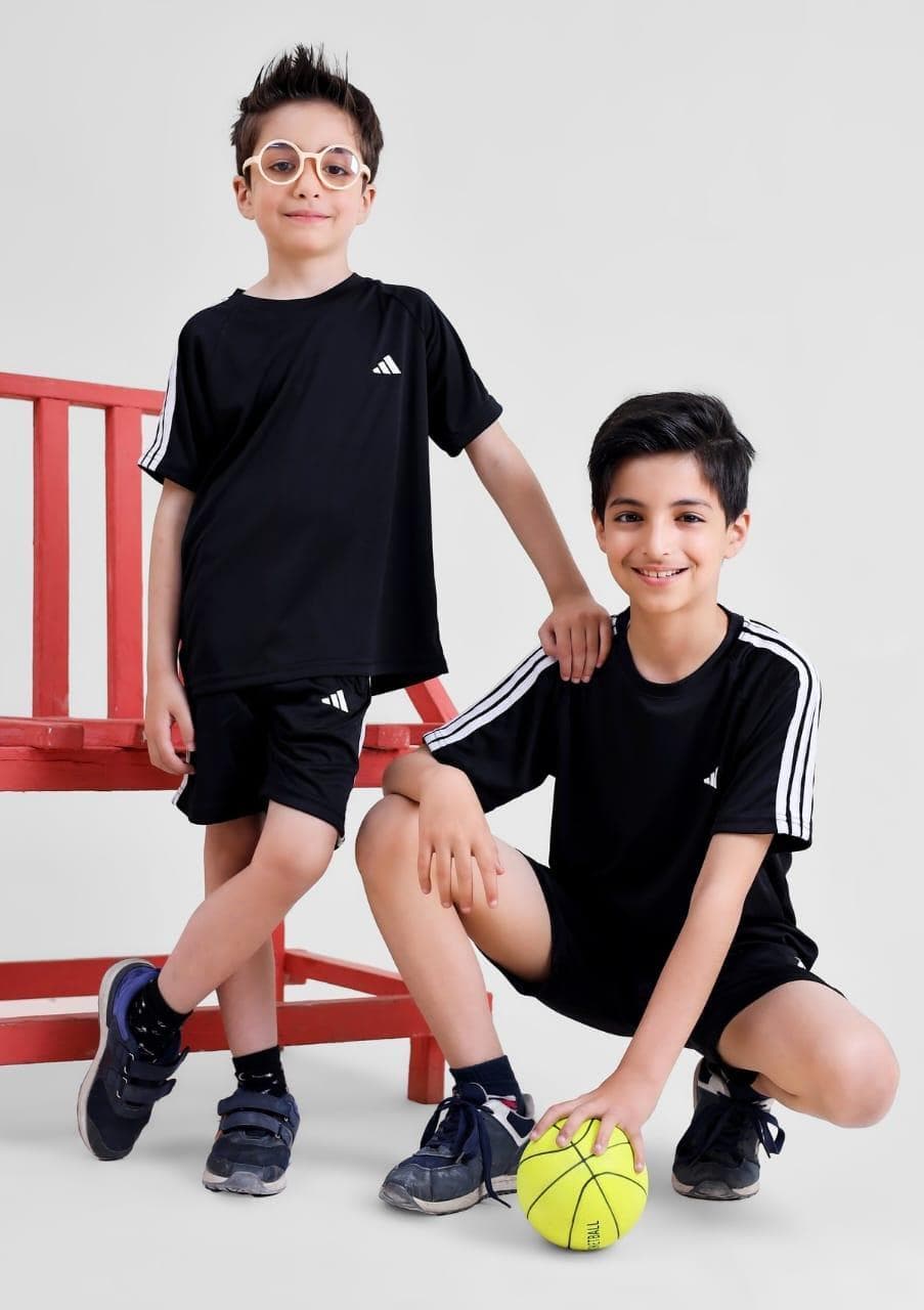 Kids Micro Tracksuit Set Black 2 Pcs Boys Girls 1-12 Years