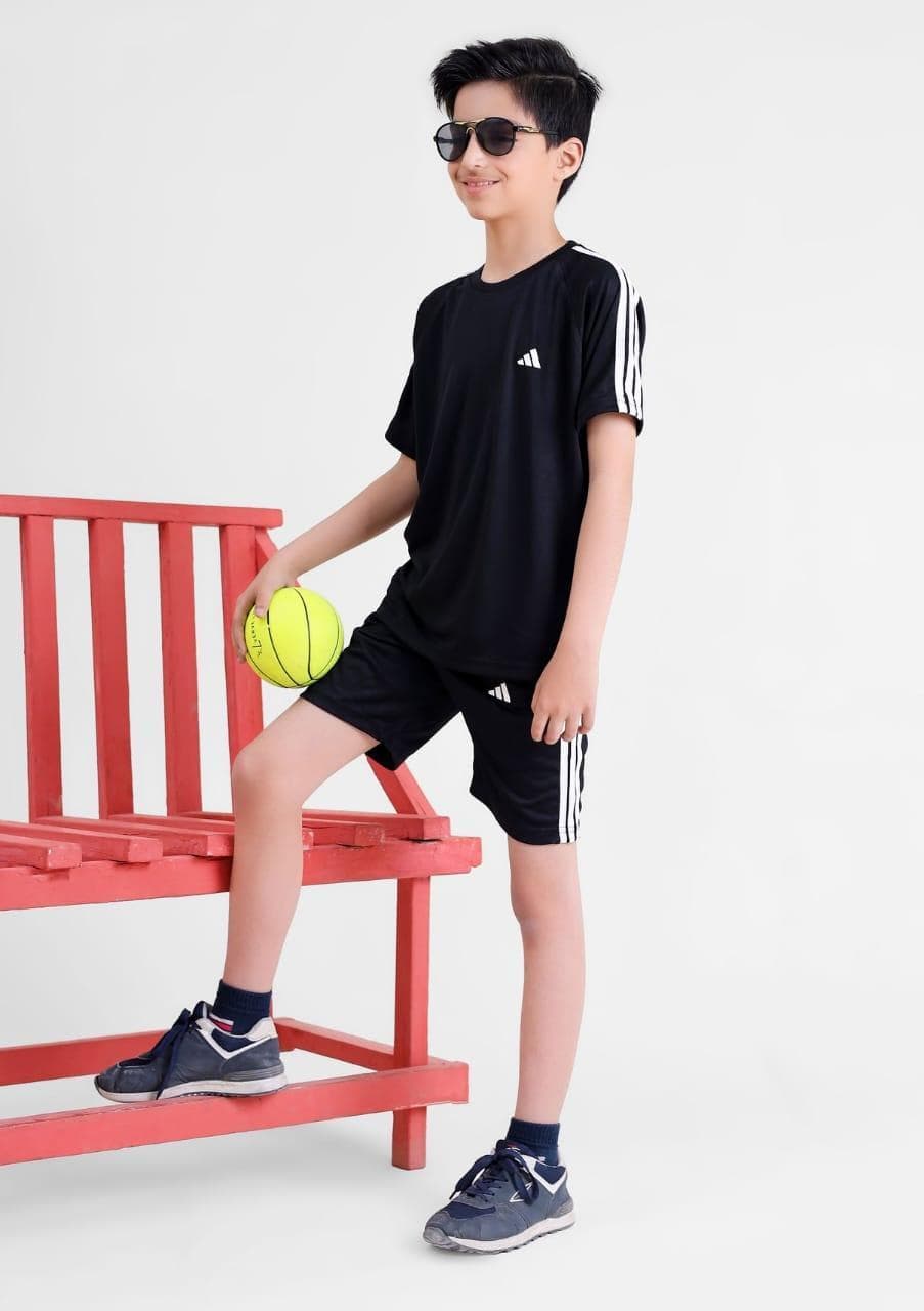Kids Micro Tracksuit Set Black 2 Pcs Boys Girls 1-12 Years