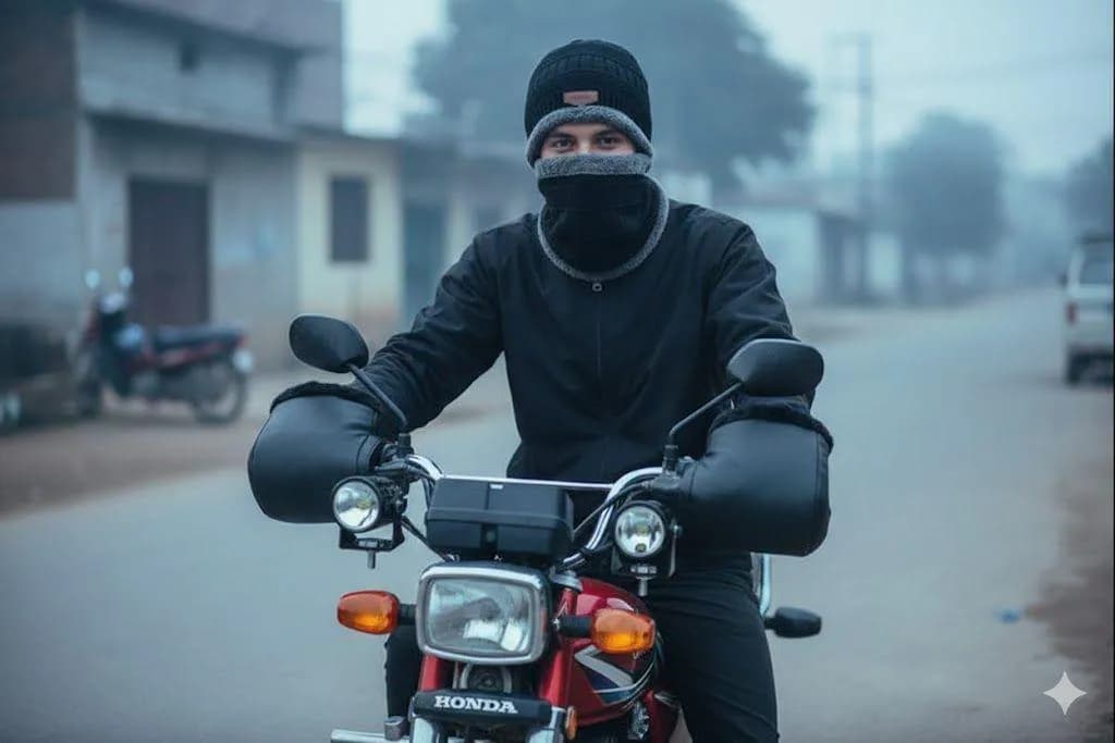 Winter Bike Accessories Set: LED Lights & Warm Headwear