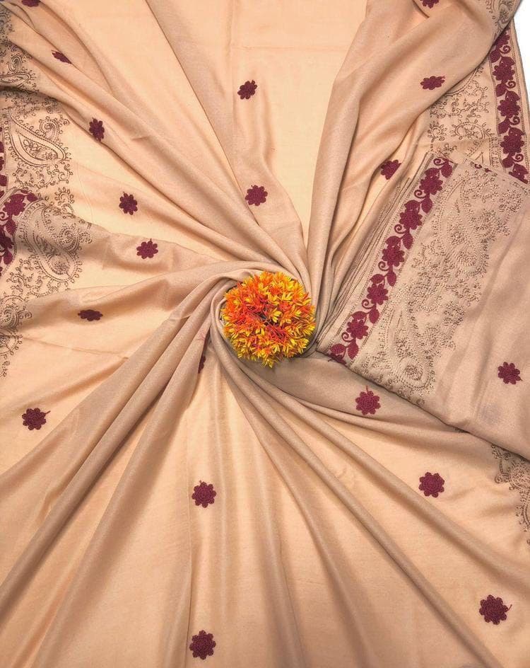 Swiss Embroidered Shawl Beige Burgundy Pakistan
